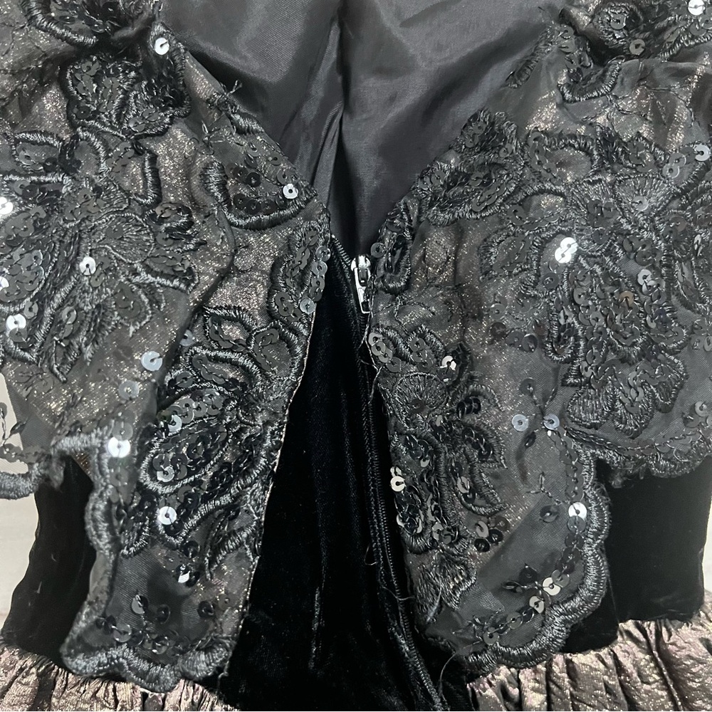 Vintage 1980’s Jessica McClintock Dress Size 6 Black Gold Velvet Metallic Full - Picture 13 of 14